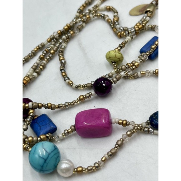 CHICO'S Multi Color and Shapes Beaded Double Strand Matte Gold Tone Necklace - Picture 15 of 16